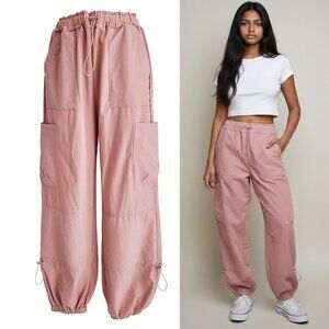 Y2K Parachute Pants Dusty Pink Lightweight Quick Dry Wide Leg Size M